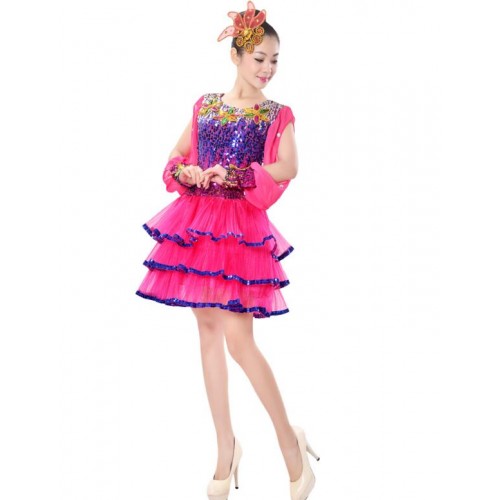 Rainbow colored Singer Women Shine Sequin Paillette Dress Jazz Dance DS Costume Stage DJ Pole Dancing Dresses